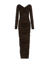 V-neck calf-length dress in wool jersey -  | Dolce &amp; Gabbana