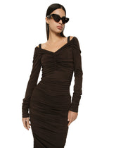 V-neck calf-length dress in wool jersey -  | Dolce &amp; Gabbana