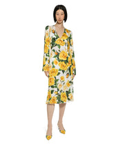 Organzine V-neck dress with yellow rose print -  | Dolce & Gabbana