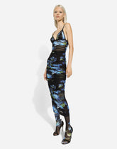 Tulle slip dress with bluebell print -  | Dolce & Gabbana