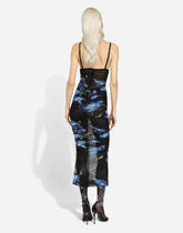 Tulle slip dress with bluebell print -  | Dolce & Gabbana