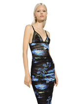 Tulle slip dress with bluebell print -  | Dolce & Gabbana