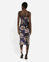 Sequined strapless dress with peony print -  | Dolce & Gabbana