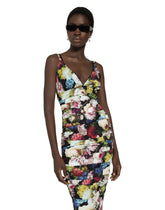 Charmeuse slip dress with nocturnal flower print -  | Dolce & Gabbana