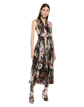 Chiffon calf-length dress with rose garden print -  | Dolce & Gabbana