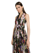 Chiffon calf-length dress with rose garden print -  | Dolce & Gabbana