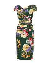 Charmeuse draped sheath dress with garden print -  | Dolce &amp; Gabbana