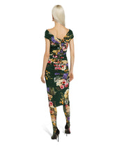 Charmeuse draped sheath dress with garden print -  | Dolce &amp; Gabbana