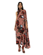 Asymmetrical charmeuse dress with vintage rose print -  | Dolce & Gabbana