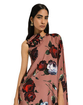 Asymmetrical charmeuse dress with vintage rose print -  | Dolce & Gabbana