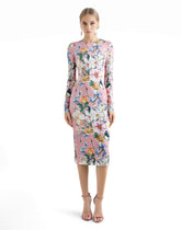 Charmeuse calf-length sheath dress with floral print -  | Dolce &amp; Gabbana
