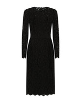 Long-sleeved calf-length dress in cordonetto lace -  | Dolce &amp; Gabbana
