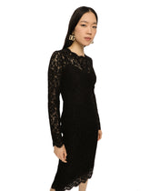 Long-sleeved calf-length dress in cordonetto lace -  | Dolce &amp; Gabbana