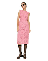 Branded stretch lace calf-length dress -  | Dolce &amp; Gabbana