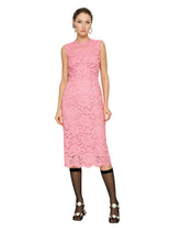 Branded stretch lace calf-length dress -  | Dolce &amp; Gabbana
