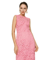 Branded stretch lace calf-length dress -  | Dolce &amp; Gabbana