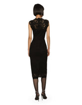Branded stretch lace calf-length dress -  | Dolce &amp; Gabbana