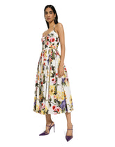 Calf-length cotton dress with garden print -  | Dolce & Gabbana