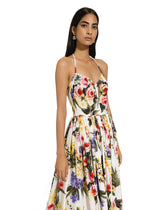 Calf-length cotton dress with garden print -  | Dolce & Gabbana
