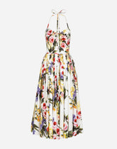 Calf-length cotton dress with garden print -  | Dolce &amp; Gabbana