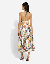 Calf-length cotton dress with garden print -  | Dolce &amp; Gabbana