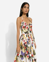 Calf-length cotton dress with garden print -  | Dolce &amp; Gabbana