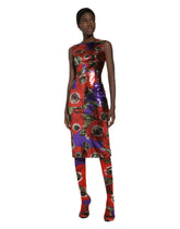 Sequined sheath dress with anemone print -  | Dolce & Gabbana