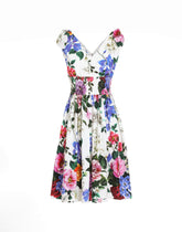 Cotton midi dress with floral print and tie details -  | Dolce &amp; Gabbana