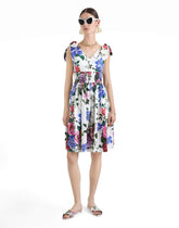 Cotton midi dress with floral print and tie details -  | Dolce &amp; Gabbana