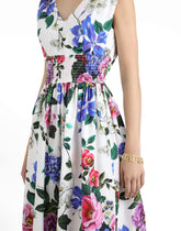 Cotton midi dress with floral print and tie details -  | Dolce &amp; Gabbana