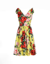 Cotton midi dress with bouquet print and tie details -  | Dolce &amp; Gabbana
