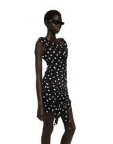 Charmeuse midi dress with draping and polka-dot print -  | Dolce &amp; Gabbana