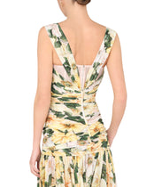 Long camellia-print georgette dress with draping -  | Dolce & Gabbana