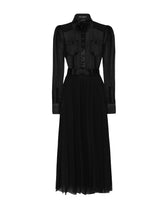 Chiffon calf-length shirt dress with satin details -  | Dolce &amp; Gabbana