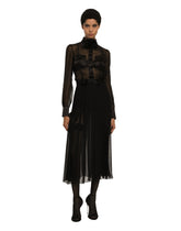 Chiffon calf-length shirt dress with satin details -  | Dolce &amp; Gabbana