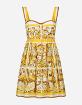 Short dress with corset bodice in majolica-print cotton poplin -  | Dolce &amp; Gabbana