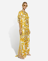 Silk twill caftan with majolica print -  | Dolce &amp; Gabbana