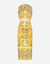 Midi dress with corset bodice in majolica-print silk charmeuse -  | Dolce &amp; Gabbana