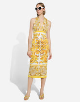 Midi dress with corset bodice in majolica-print silk charmeuse -  | Dolce &amp; Gabbana