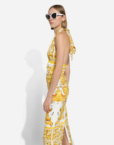 Midi dress with corset bodice in majolica-print silk charmeuse -  | Dolce &amp; Gabbana
