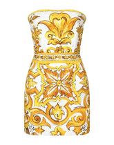 Short dress with corset bodice in majolica-print brocade -  | Dolce &amp; Gabbana