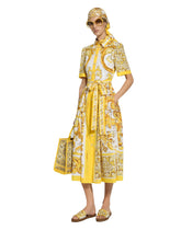 Cotton poplin midi shirt dress with majolica print -  | Dolce &amp; Gabbana