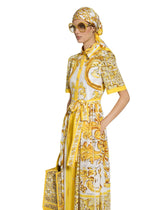 Cotton poplin midi shirt dress with majolica print -  | Dolce &amp; Gabbana