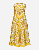 Midi dress with foulard effect in majolica-print silk charmeuse -  | Dolce &amp; Gabbana