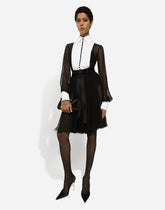 Chiffon midi shirt dress with piqué cuffs and shirt front -  | Dolce &amp; Gabbana