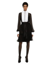 Chiffon midi shirt dress with piqué cuffs and shirt front -  | Dolce &amp; Gabbana