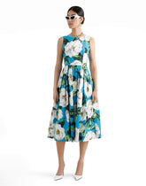 Cotton calf-length babydoll dress with gardenia print -  | Dolce &amp; Gabbana
