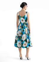 Cotton calf-length babydoll dress with gardenia print -  | Dolce &amp; Gabbana