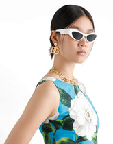 Cotton calf-length babydoll dress with gardenia print -  | Dolce &amp; Gabbana