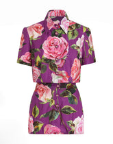Cotton playsuit with rose print -  | Dolce &amp; Gabbana